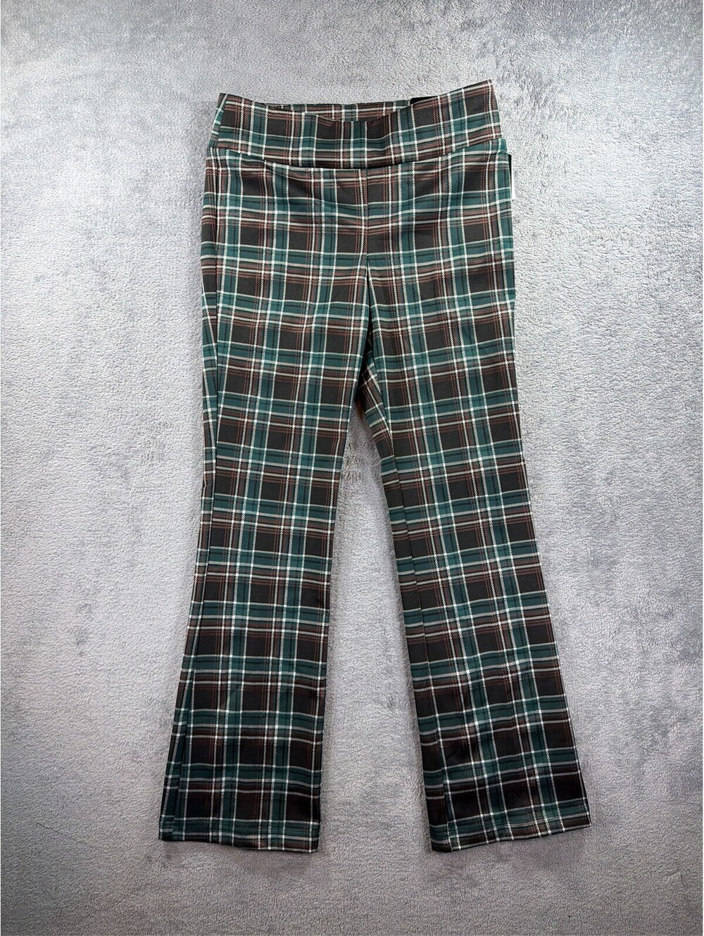 SOHO Women's Medium Plaid Stretch Pants with Brown and Green Tones